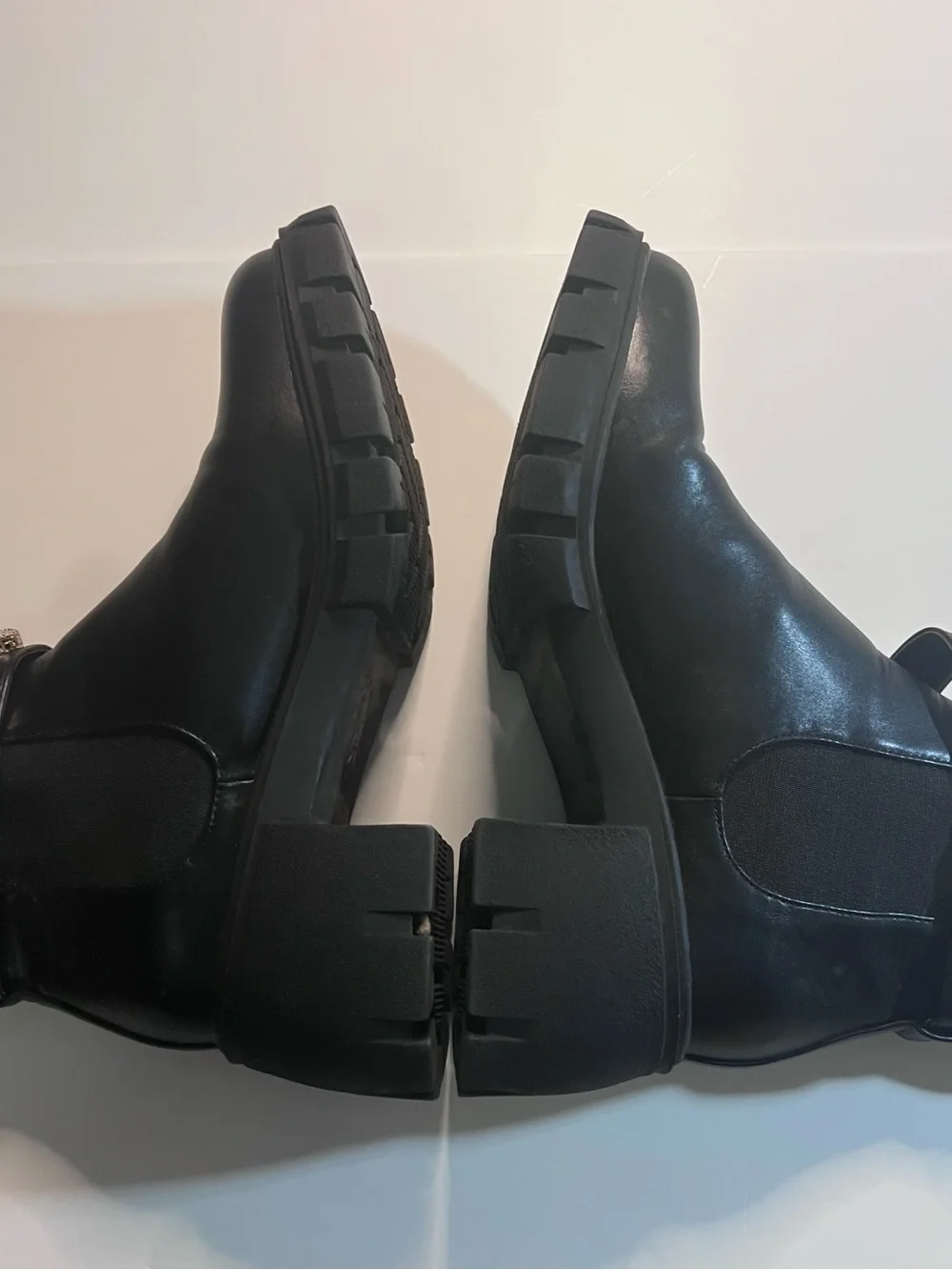 Madden Girl Black Chunky Chelsea Booties with Crystal Strap